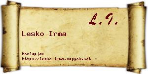 Lesko Irma névjegykártya